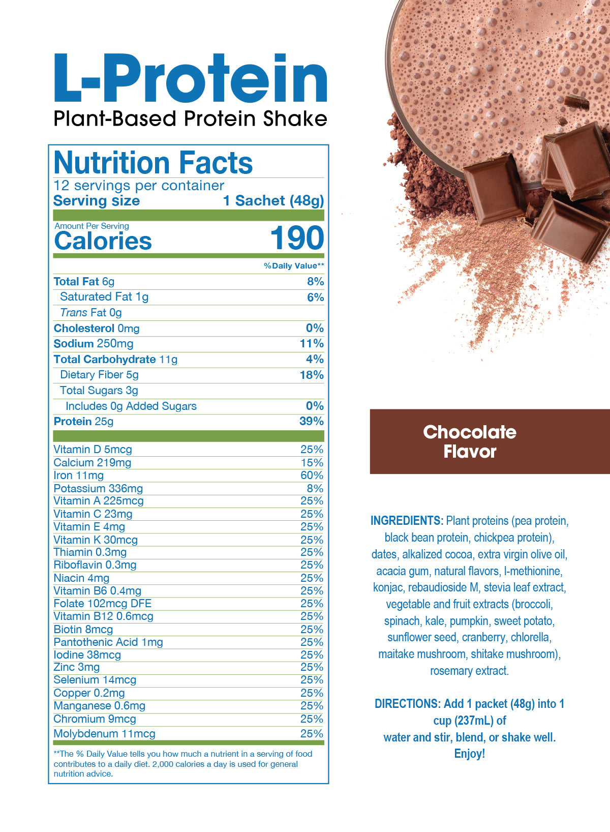 Chocolate L-Protein Shake Nutrition Facts